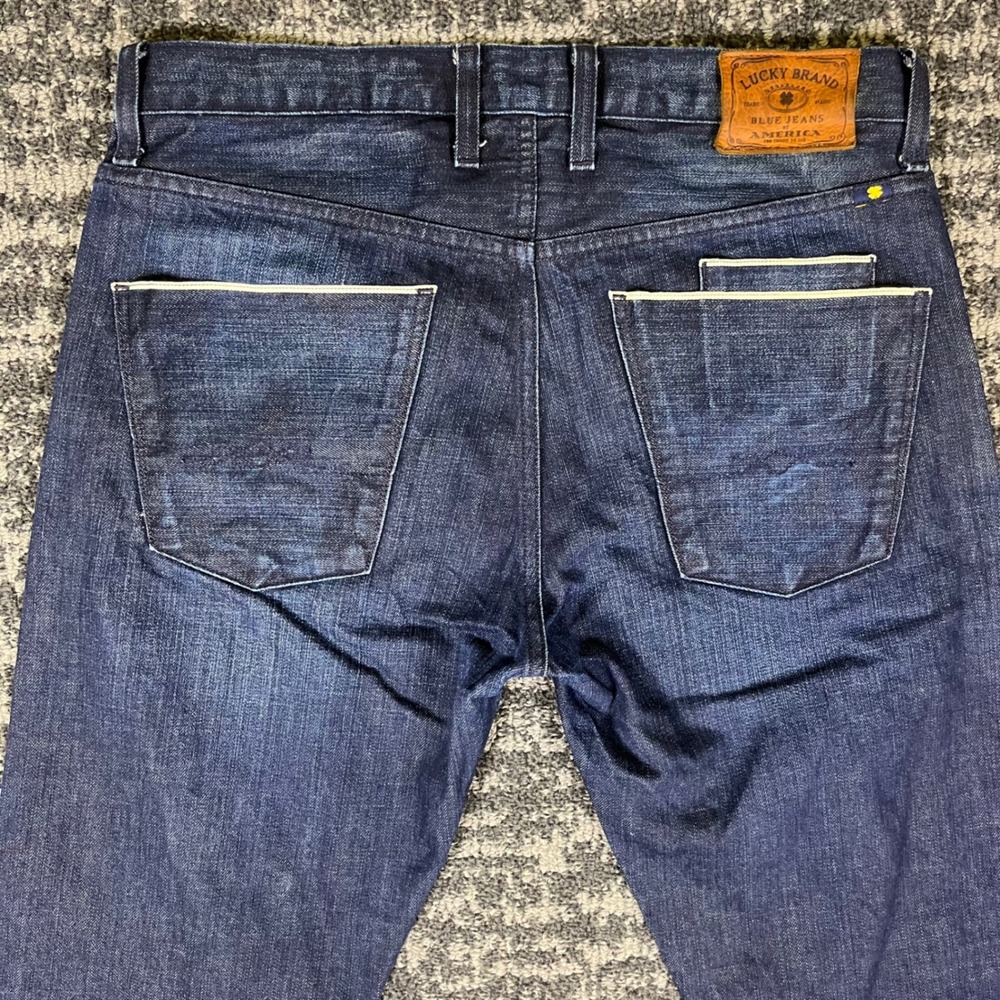 Lucky Brand 121 Heritage Slim Jeans Mens 32x32 Dark Indigo Denim Button Fly - Picture 12 of 14
